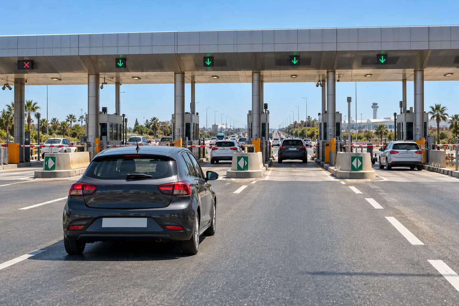 Motorway toll station on the road between Casablanca Mohammed V Airport and central Casablanca. casablanca airport to city centre